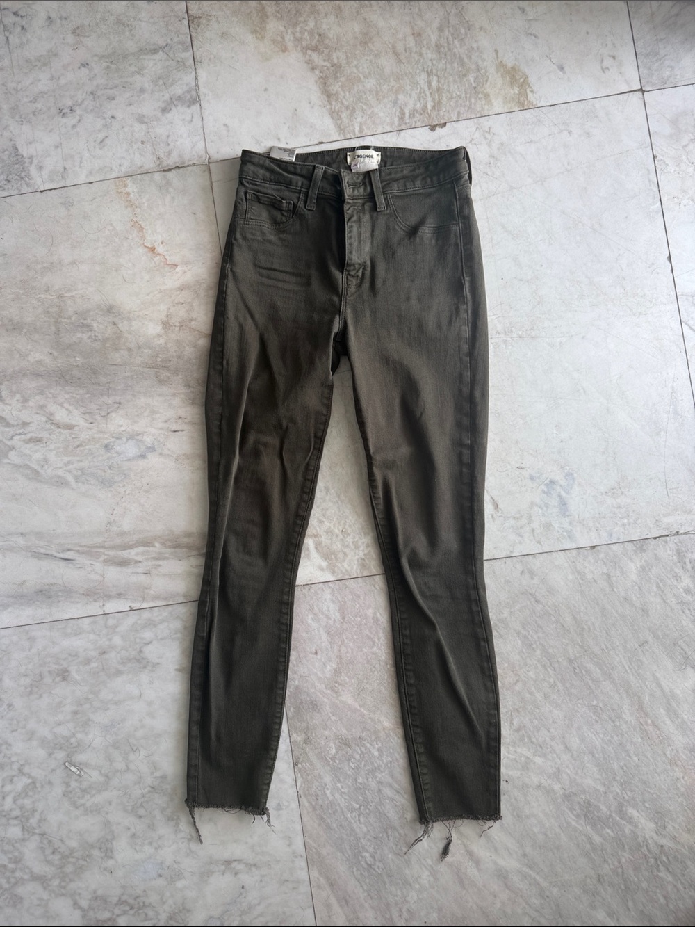 L’Agence high rise olive / army green frayed hem Margot skinny jeans